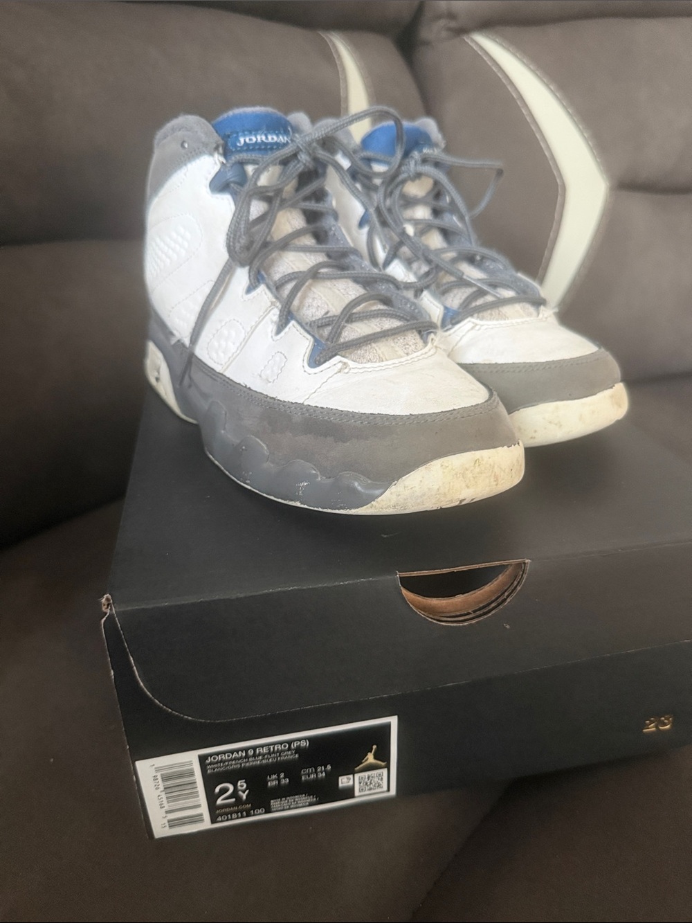 Jordan Kids' White, Gray and Blue High-Top Sneakers